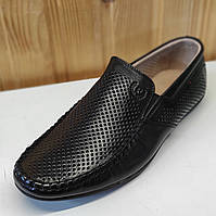 Мокасини чоловічі шкіряні чорні туфлі літні в дірочку без шнурків (Код: Б3263тк)