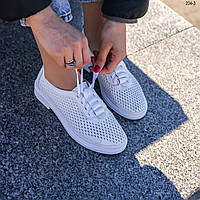 Женские кожаные белые мокасины со шнурками на лето 41