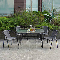 Набор садовой мебели из техно-ротанга 4Points Siena-4 на дачу со столом и четырьмя стульями для сада Серый