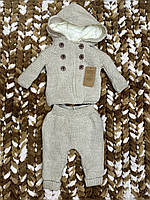Вязаный костюм молочный на подкладке для новорожденного