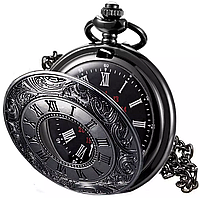 Винтажные кварцевые карманные часы на цепочке с открывающейся крышкой и орнаментом, Черный