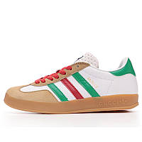 Женские кроссовки Adidas x Gucci Gazelle White Green Red IA9089, кроссовки адидас газели гуччи