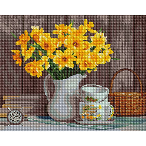 Алмазна мозаїка вишивка 40х50 см Натюрморт нарцисів Brushme DBS1010, фото 1