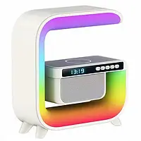 Ночник аккумуляторный RGB G3 с беспроводной зарядкой 15W и Bluetooth колонкой 3W Настольная смарт лампа Белая