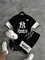 Спортивний костюм New York чоловічий футболка шорти кепка бананка літній чорно білий