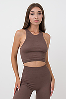 Бесшовный топ в рубчик на широких бретелях Halter top rib Giulia S/M, Коричневый