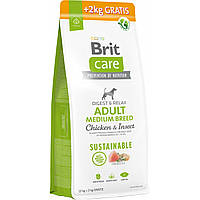 Сухой корм для собак Brit Care Dog Sustainable Adult Medium Breed с курицей и насекомыми 12+2 кг