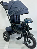 Дитячий триколісний велосипед Turbo Trike MT 1007-9 з поворотним сидінням і батьківською ручкою синій