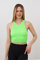 Бесшовный топ в рубчик на широких бретелях Halter top rib Giulia S/M, Зеленый