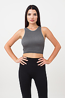 Бесшовный топ в рубчик на широких бретелях Halter top rib Giulia S/M, Серый