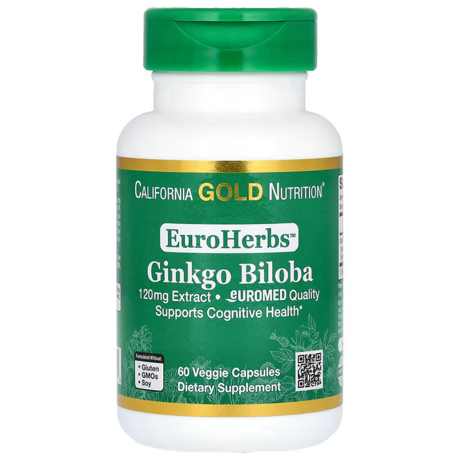 EuroHerbs Ginkgo Biloba Extract European Quality 120 мг California Gold Nutrition 60 капсул