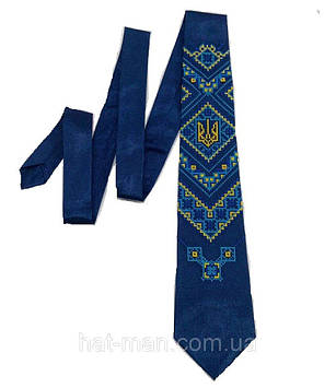 Вишита краватка синя (з тризубом) Код/Артикул 2