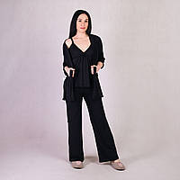 Комплект жіночий тройка (халат, штани, майка) для вагітних і годуючих Tiana Style розмір 46-48 Чорний