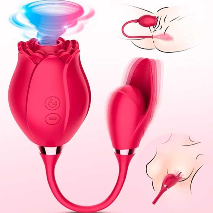 Подвійний вакуумний вібратор "Троянда" Valery (вакуумний стимулятор) USB - Рожевий - Вібратори, фото 1