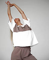 Жіночий модний трендовий прогулянковий костюм двійка довга футболка з принтом і джоггери на високій посадці
