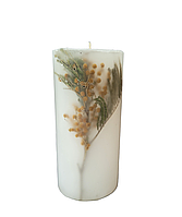 Ботаническая свеча с мимозой, 14*6,5 см, без аромата, 50 часов горения