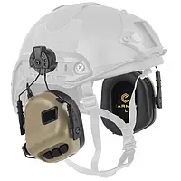Тактические активные наушники койот earmor M31H MOD3 для шлема фаст, крепление наушников шлему fast brdg