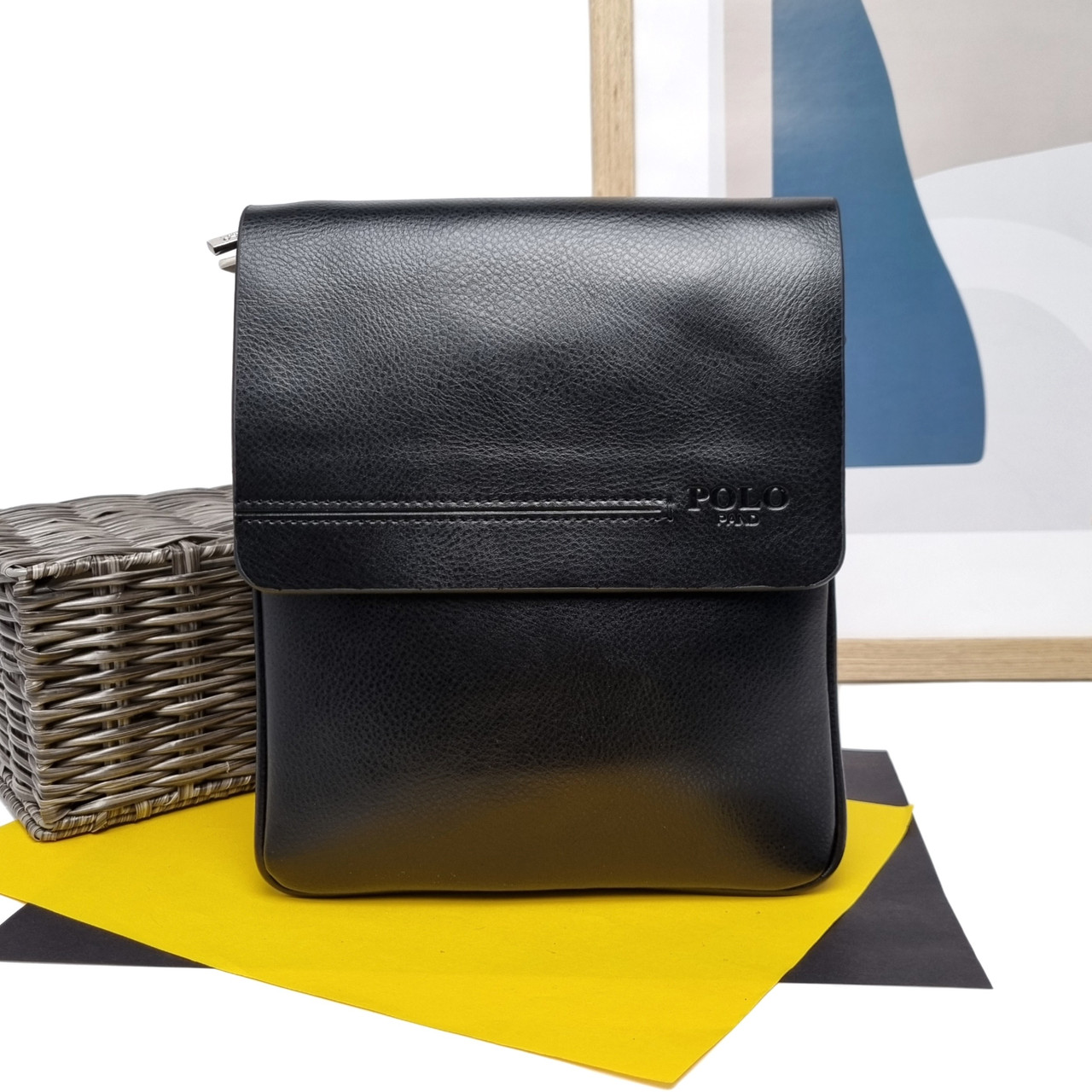 Чоловіча сумка через плече штучна шкіра чорний Арт.358-1 black Polo (54), фото 1