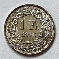 Швейцария 1 франк 1955, Серебро 5 г, проба 835