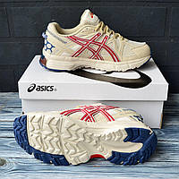 Фирменные мужские кроссовки бренда Asics gel-kahana 8 асикс натуральная кожа и текстиль в бежевом с красным 40