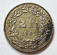 Швейцария 2 франка 1941, Серебро 10 г, проба 835