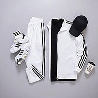 Белый спортивный мужской костюм с кофтой на молнии и черными полосками Цена за кофту и брюки Dobuy Білий