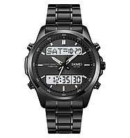 Часы мужские наручные Skmei 2049 на стальном браслете (Черные с белым табло)