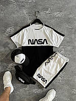 Спортивний костюм Nasa чоловічий футболка шорти кепка бананка літній біло чорний