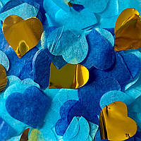 Конфетті серця тіш'ю сині+блакитні+золото 25 мм, 0,5 кг (Китай)