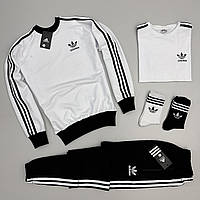 Спортивный мужской костюм adidas свитшот брюки футболка 2 пары носки Dobuy Спортивний чоловічий костюм adidas