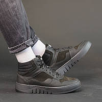 Ботинки кожаные зимние Черные кроссы для мужчины Dobuy Черевики шкіряні зимові Чорні кроси для чоловіка