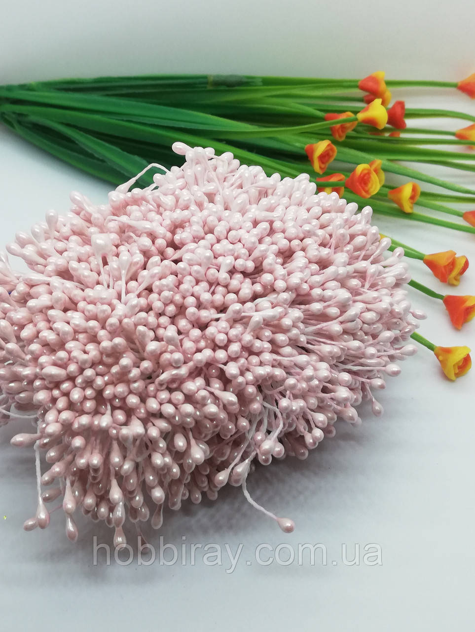 Тичинки нитки. 50 ниток (100 головок). Колір світло рожевий., фото 1