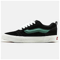 Мужские кеды Vans KNU Skool Black Green White весна-осень, черно-белые замшевые кроссовки ванс кну скул черные