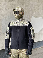 Кофта флисовая мужская военная тактическая с липучками под шевроны ВСУ (ЗСУ) Мультикам 8042 46 размер черная d
