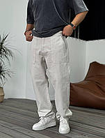 Мужские джинсы МОМ (белые) красивые свободные легкие хлопковые брюки большие карманы А2236: HKI
