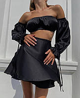 Женский черный костюм топ и юбка