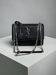 Жіноча сумка Ів Сен Лоран чорна Yves Saint Laurent Sunset Big Chain Black/Silver