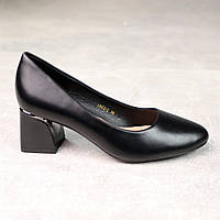 Туфли женские классические Черные на малом каблуке из экокожи Dobuy Туфлі жіночі класичні Чорні на малому