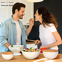 Набір мисок з бамбуковою кришкою Cooking House – 3 шт (25-20-15 см) білі, фото 9