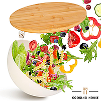 Набір мисок з бамбуковою кришкою Cooking House – 3 шт (25-20-15 см) білі, фото 8