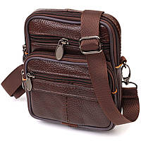 Компактная мужская сумка на пояс из натуральной кожи Vintage Коричневая Dobuy Компактна сумка чоловіча на пояс