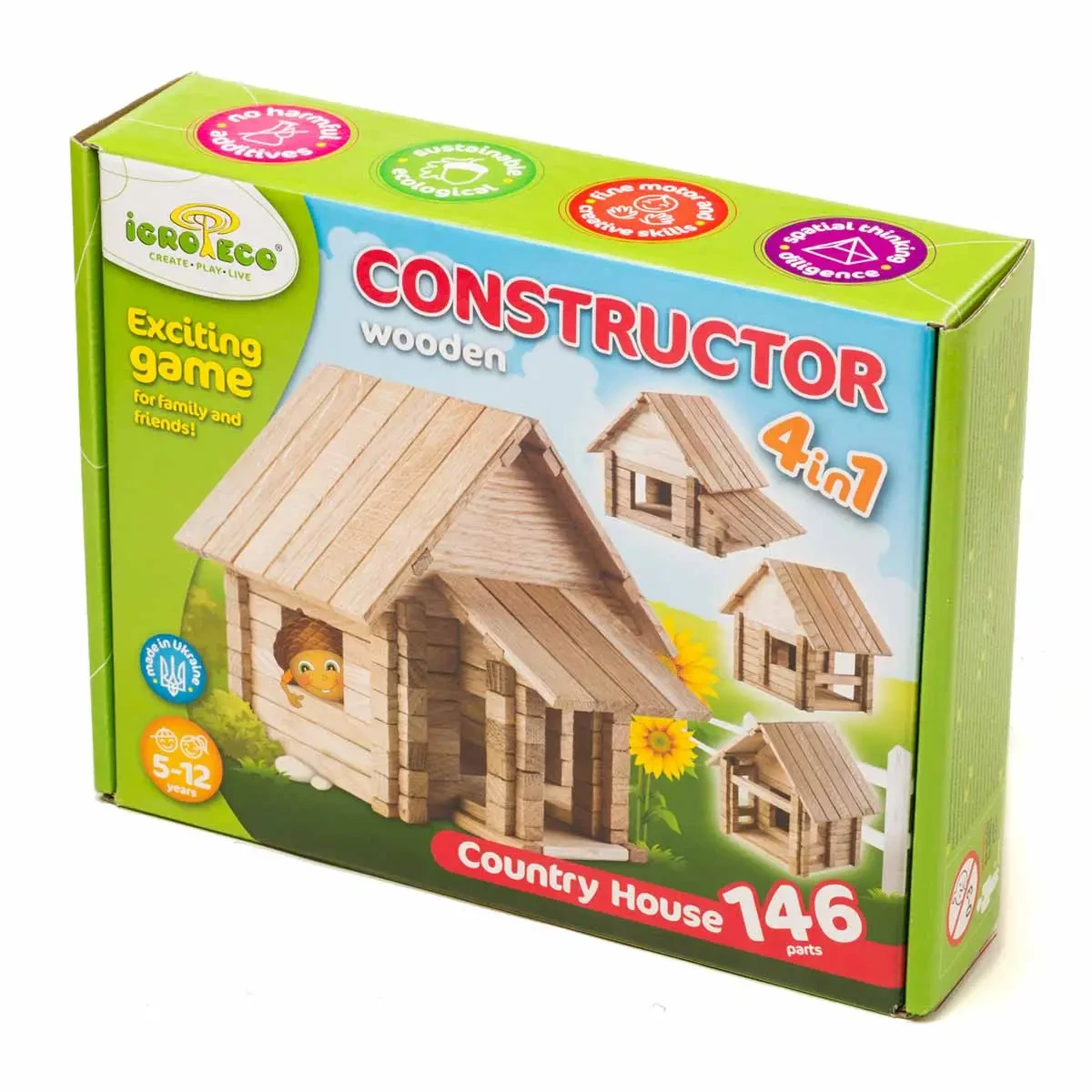 Дитячий дерев'яний конструктор Заміський будиночок 4 в 1, 146 деталей