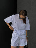 Трендовый женский стильный спортивный  костюм двойка  оверсайз футболка + шорты ткань двунитка 42-46