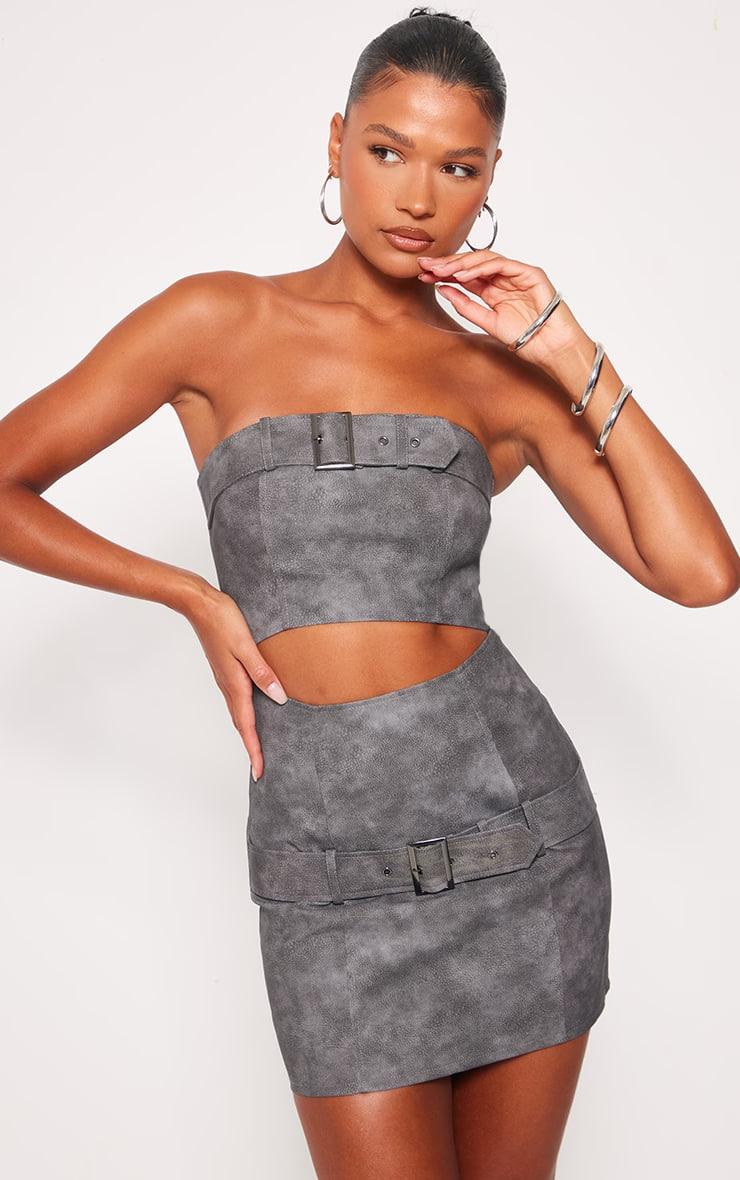 Шкіряне плаття міні з відкритими плечима та вирізом на талії (р.42-46) pyT, фото 1