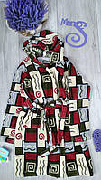 Махровый халат с капюшоном для мальчика разноцветный с принтом Размер 146 (11 лет)