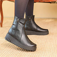 Ботинки кожаные с мехом черевики Черные на зиму Dobuy Черевики шкіряні з хутром ботінки Чорні на зиму