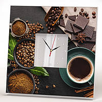 Часы "Чашка кофе, кофейные зерна, шоколад" стильный декор для интерьера кухни, кофейни, бара, кафе, подарок