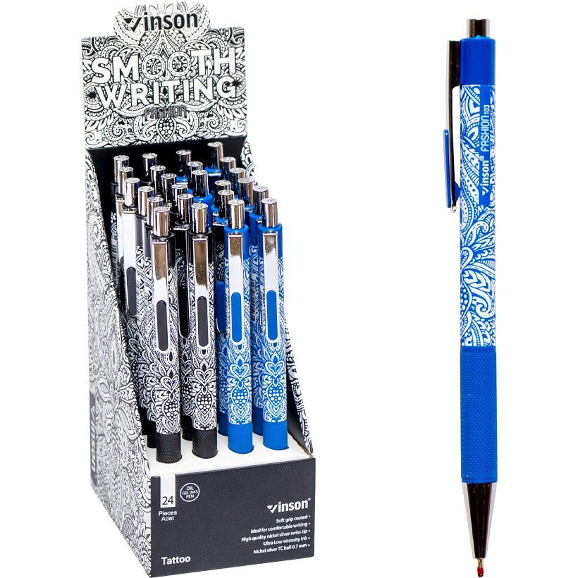 Ручка масляна автоматична Vinson TATTOO 103 м'яке письмо 0,7 мм синя