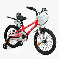 Детский велосипед алюминиевый 18 дюймов Corso Tayger ручной тормоз, корзина, бутылка, доолнительные колеса