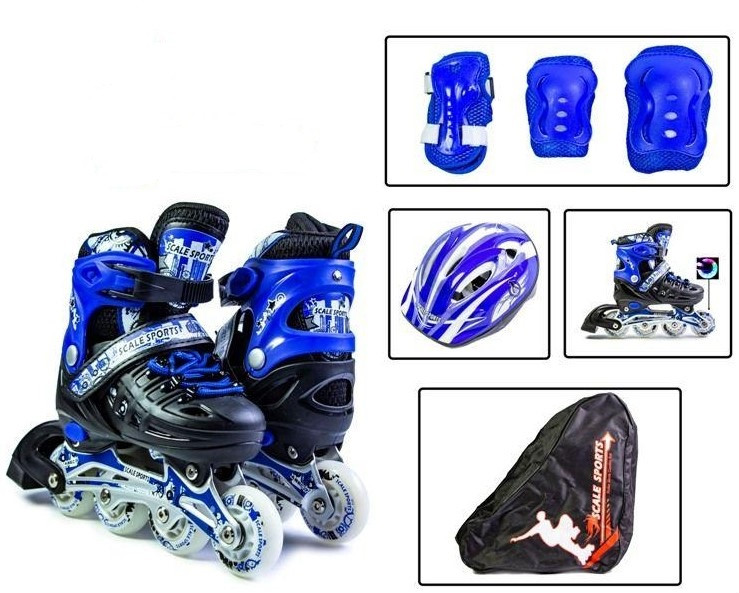 Роликові ковзани для хлопчика із захистом та шоломом Scale Sports blue, розмір 29-33
